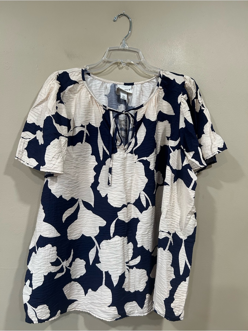 Ava & Viv Women Blouse Cream Blue Floral Sleeve Blouse XXL